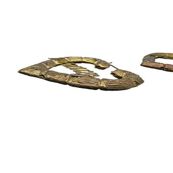 Chunky Princess Earrings Bamboo Thick Heart Shaped Hoop Dangle Fashion 2.5x3" - Picture 9 of 10